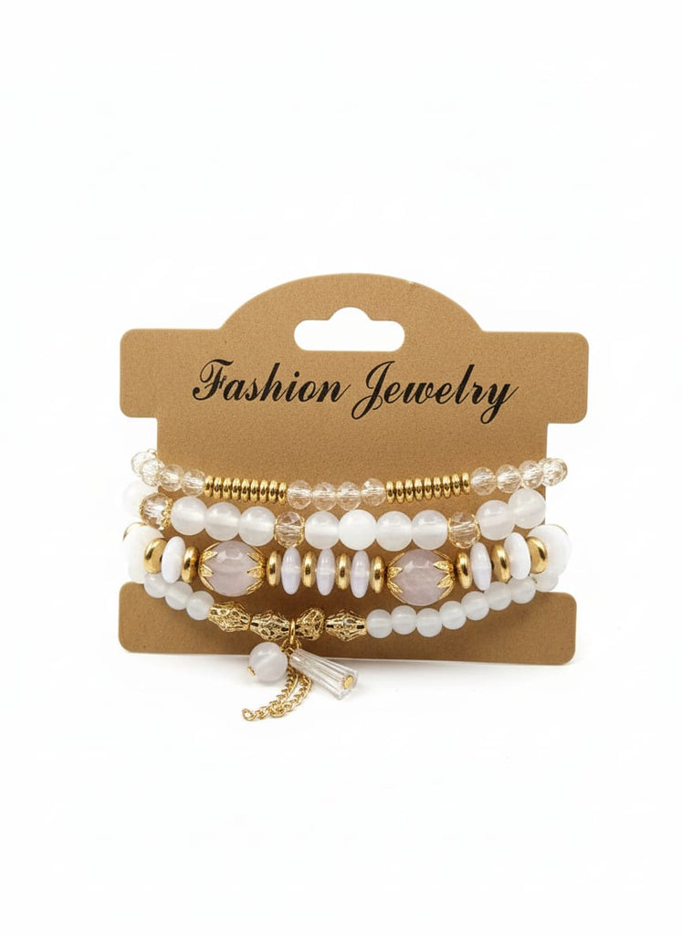Figtree Glass Multi-Layered Beaded Bracelet for Women (white & women)