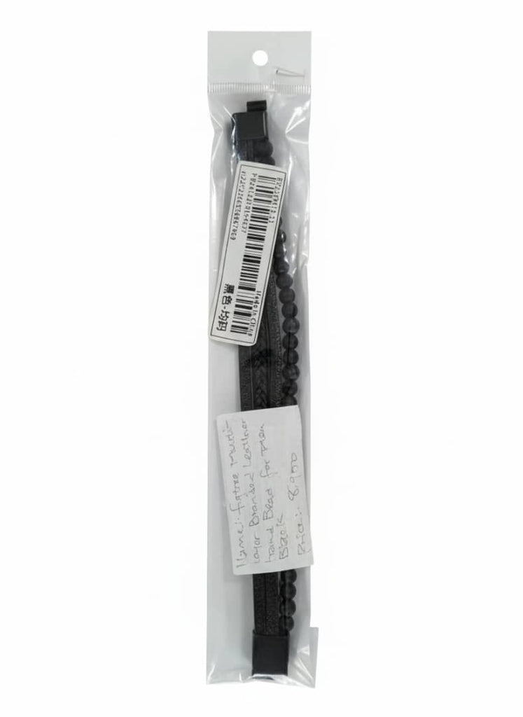 Figtree Multi-Layer Branded Leather Hand Bead for Men (Black)